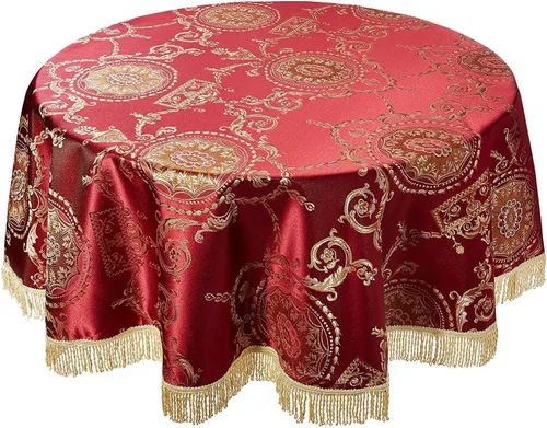 Vista 10 de Violet Linen Prestige - Mantel con diseño de damasco, 52 x 70 in, color burdeos. Borgoña