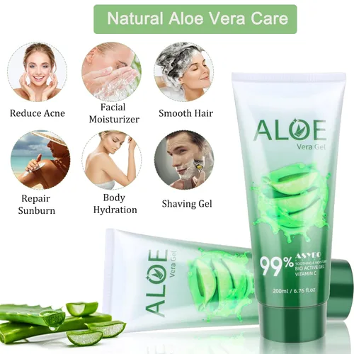 Vista 5 de Gel de aloe vera de 200 x 0.1 fl oz, 99% orgánico puro aloe vera hidratante facial y corporal, crema de aloe natural para piel seca, quemaduras