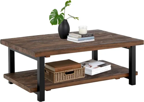 Vista 16 de Alaterre Furniture Pomona - Mesa auxiliar de madera maciza de 2 niveles con acabado natural y patas de metal, decoración moderna de granja