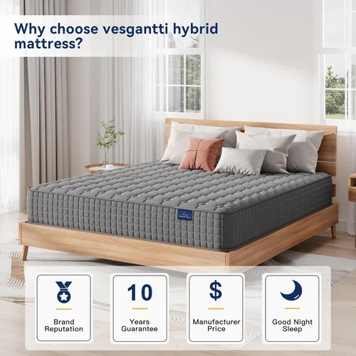 Vista 3 de Vesgantti Colchón híbrido multicapa individual de 8 pulgadas, varios tamaños y estilos disponibles, diseño ergonómico con espuma viscoelástica