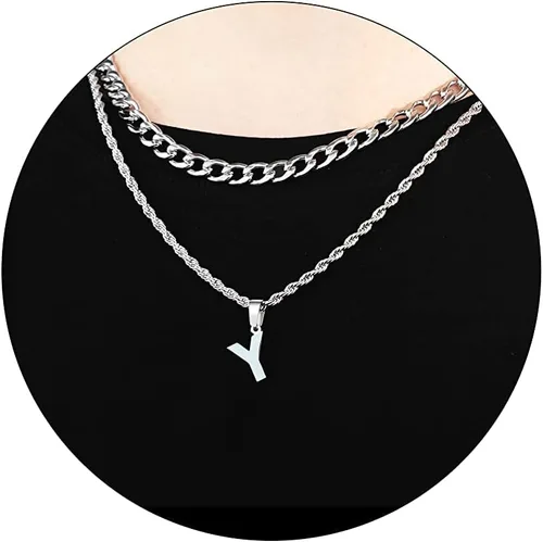 Vista 85 de SENRAN Collar con inicial en capas de la A a la Z para hombre, cadena de cuerda torcida de acero inoxidable de 18 a 20 pulgadas, dije de letra
