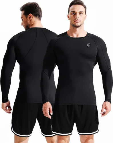 Vista 2 de NELEUS Camisas de compresión de manga larga para hombre, para ejercitarte, correr, 3 u