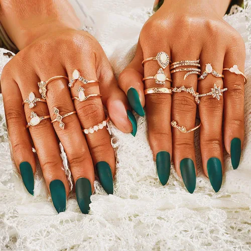 Vista 4 de YOOESTORES82 Juego de anillos bohemios dorados, anillos apilables para nudillos, vintage, de serpiente, juego de anillos apilables para mujeres