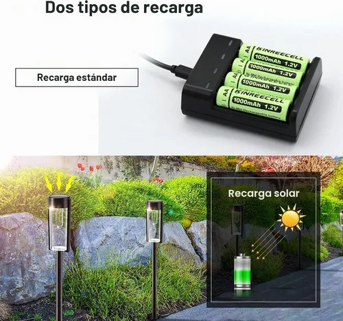 Vista 5 de Baterías AA recargables, baterías solares Ni-MH doble A de alta capacidad 1.2 V precargadas para luces solares al aire libre (AA-1000mAh-12pack)