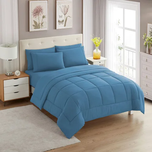 Vista 29 de Sweet Home Collection Juego de edredón de 7 piezas de color sólido para todas las estaciones, manta alternativa de plumón suave y lujosas sábanas