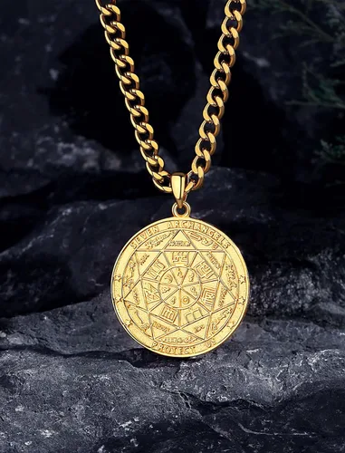 Vista 2 de INFUSEU Regalos religiosos únicos para hombres y mujeres, collares con colgante de San Miguel, San Cristóbal, San Benito, Virgen María