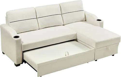 Vista 4 de Sofá modular convertible, moderno sofá de lino de 3 asientos, sofá reversible con diván de almacenamiento en forma de L para espacios pequeños, sala