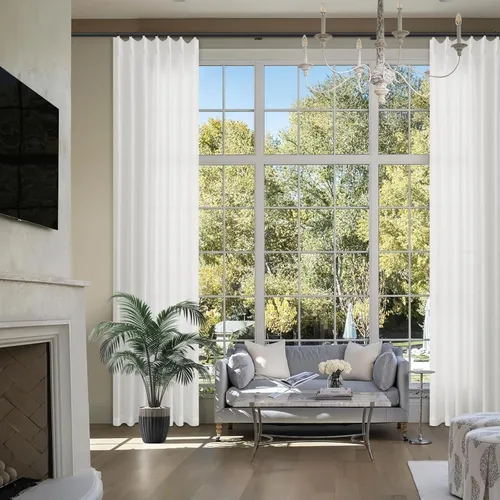 Vista 16 de Cortinas extra largas con pliegues de lino taupe beige de 132 pulgadas de largo para sala de estar con techo alto, dormitorio, cortinas de ventana