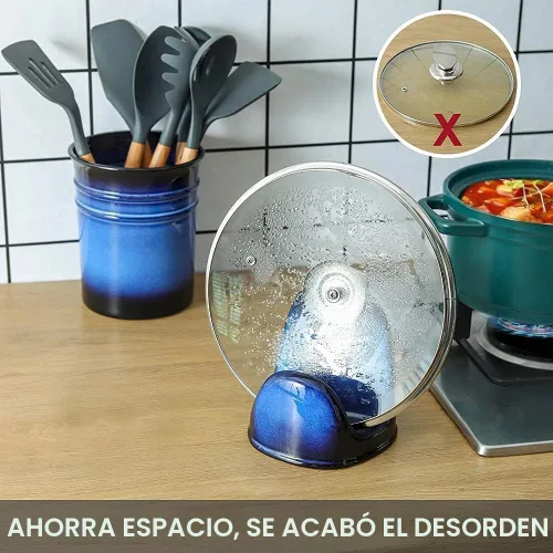 Vista 3 de Nihow Soporte para tapa de olla: soporte estable para tapa de sartén de cerámica para decoración de encimera de cocina, encimera, estufa, resistente