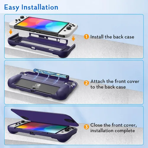 Vista 8 de Fintie Funda con tapa para el modelo OLED de Nintendo Switch Seguro para pantalla Carcasa delgada de TPU suave con cubierta frontal desmontable