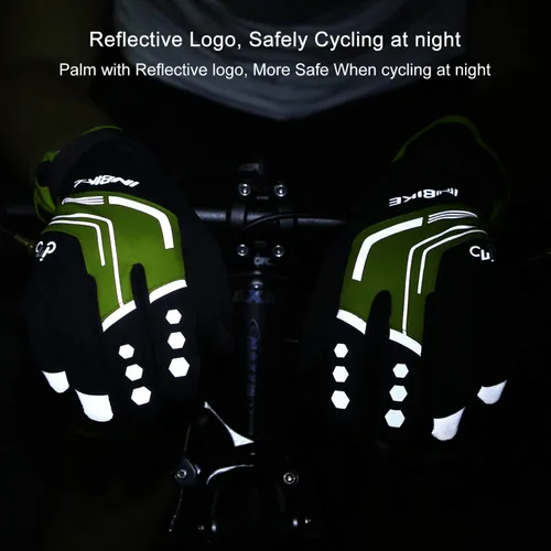 Vista 7 de INBIKE Guantes de ciclismo para hombre de invierno resistentes al viento, almohadillas térmicas reflectantes de gel pantalla táctil