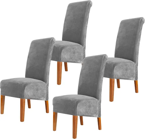 Vista 8 de Fundas elásticas para sillas de comedor, fundas protectoras de asiento extraíbles de terciopelo suave para sillas Parson (2, beige)