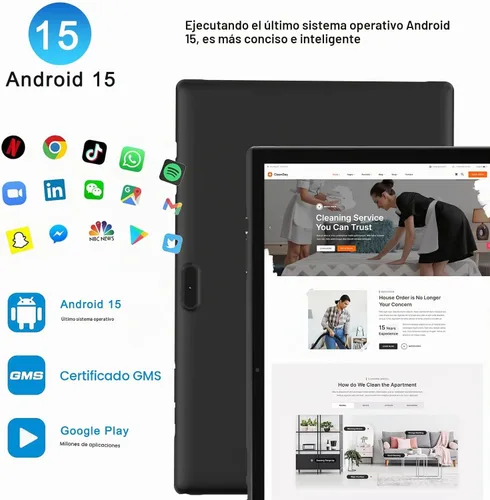 Vista 3 de Tableta de 10 pulgadas Android 15 con funda, 6GB RAM+32GB ROM+1024GB expansión, batería de 6000mah, cámara dual 2MP+8MP WiFi-6, pantalla táctil IPS