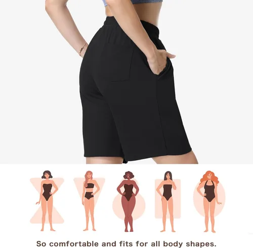 Vista 2 de BETTERCHIC Bermudas para mujer, suaves como la mantequilla, pantalones cortos activos con bolsillos, talla S-2XL