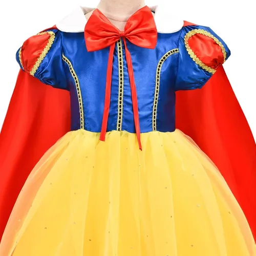 Vista 4 de GZ-LAOPAITOU Disfraz de blanco nieve para niñas, vestido de princesa blanco nieve con accesorios