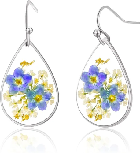 Vista 33 de Pendientes de flores prensadas hechos a mano para mujer