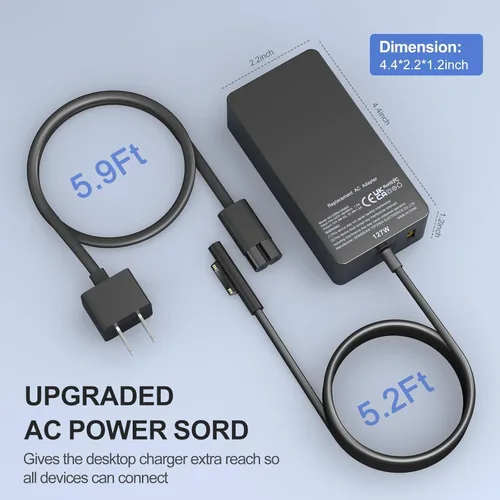 Vista 4 de Cargador Surface Pro de 127 W, Surface Book 3 Reemplazo del cargador para Microsoft Surface Book 3 2 1, Surface Pro X 9 8 7 6 5 4 3, Surface Laptop