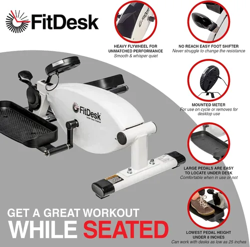 Vista 3 de FitDesk Under Desk Bike Exercise Machine, Compact Magnetic Pedal Exerciser, Mini Elliptical, Quiet Seated Cardio Trainer for Home Office Workouts
