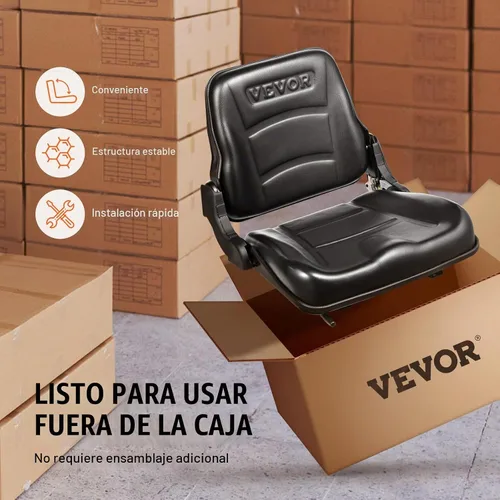 Vista 6 de VEVOR Asiento universal de carretilla elevadora, asiento de tractor plegable con respaldo de ángulo ajustable y micro interruptor, 6.3-13.4