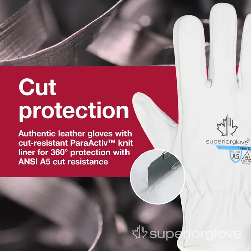 Vista 2 de Superior Glove Guantes de trabajo de piel de cabra Endura Arco Flash resistente a cortes de seguridad protección de mano