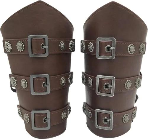 Vista 6 de Brazaletes medievales con hebilla, cinturón de cuero para adultos, pulsera de guantelete vikingo, armadura de brazo, armadura punk, gótico, disfraz