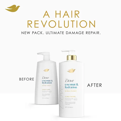 Vista 4 de Dove Acondicionador de coco e hidratación para cabello seco con tecnología de cuidado de bio-proteínas y aceite de coco, 28 onzas líquidas