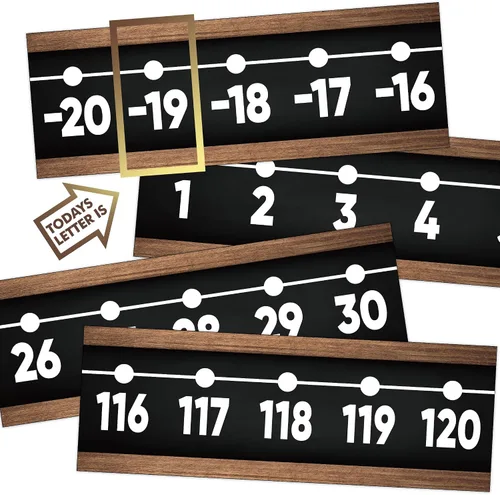 Vista 14 de YIXAXKAO 29 piezas de líneas numéricas para pared de aula, 20 a 120 líneas numéricas, borde de tablón de anuncios, color blanco y negro, decoración