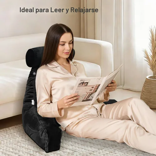 Vista 2 de Almohada de lectura para adultos sentados en la cama, respaldo Negro