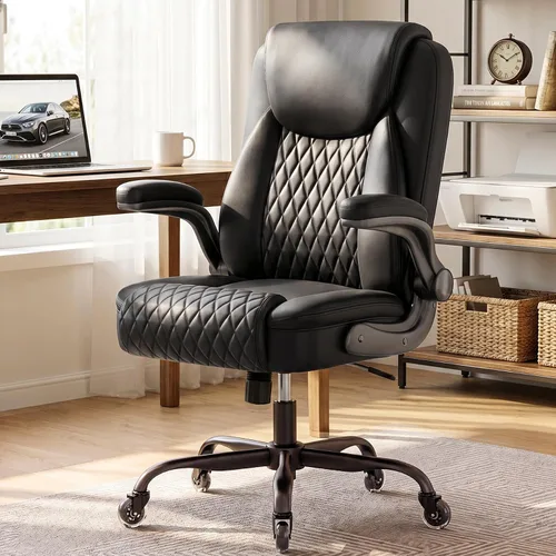 Vista 3 de COMHOMA Silla de oficina con respaldo medio, silla de escritorio ergonómica de poliuretano con brazos abatibles, juegos de computadora pequeños