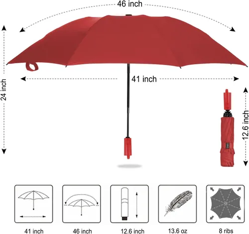 Vista 6 de LANBRELLA Compact Reverse Folding Umbrella Auto Windproof Travel Umbrella