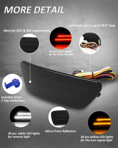 Vista 2 de Bestview 4-en-1 Luz Reflectora de Parachoques Trasero Compatible con Jeep Grand Cherokee Compass Patriot Dodge Journey 2011-2021, Función como Luz