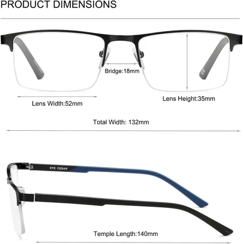 Vista 4 de EYECEDAR Paquete de 5 lentes de lectura con bloqueo de luz azul de alta calidad para hombre, medio marco de metal, bisagras de resorte, lectores