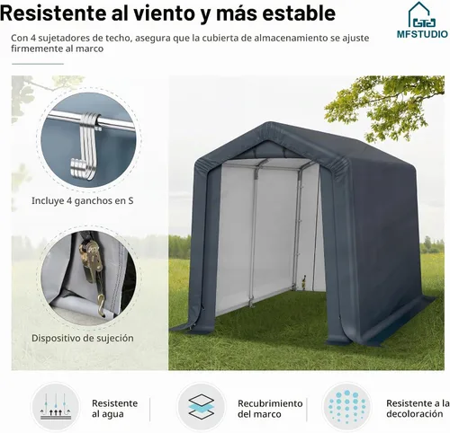 Vista 5 de MFSTUDIO Cobertizo portátil, tienda de campaña de almacenamiento de 6 x 10 pies, cobertizos para motocicleta, toldo resistente con puertas