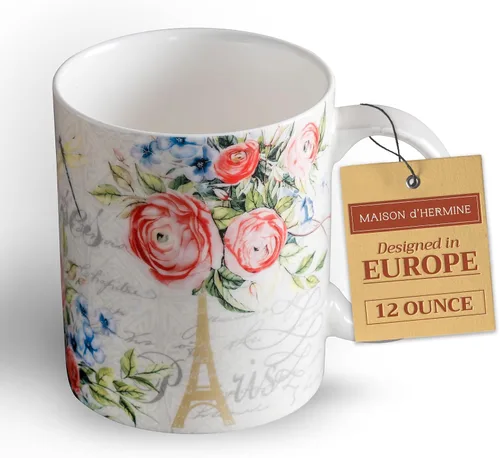 Vista 201 de Maison d' Hermine Taza de café con asas, tazas de porcelana fina de hueso, paquete de una taza de té para bebidas calientes, capuchino, latte