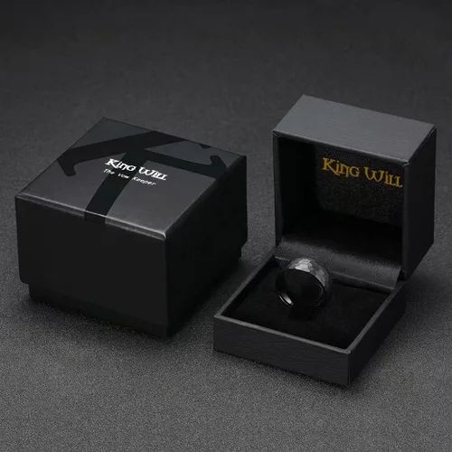Vista 6 de King Will Anillos de tungsteno martillado de 0.315 pulgadas para hombres y mujeres abovedados negroplata y oro rosa cepillado anillo de boda