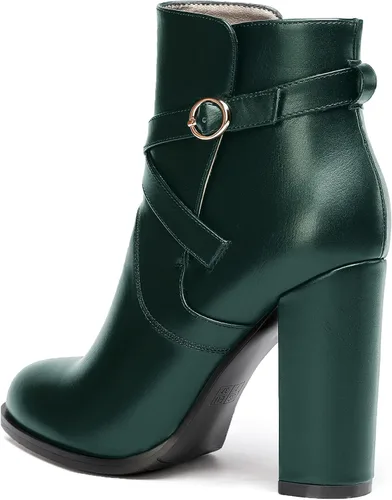 Vista 7 de WAYDERNS Botas altas de tacón alto de tacón alto con hebilla sólida para mujer, punta redonda mate, 4 pulgadas