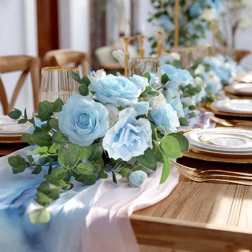 Vista 6 de ZIFTY 5 guirnaldas de flores azules de 32.5 pies, enredaderas de flores falsas, guirnalda floral artificial para colgar hiedra rosa para decoración