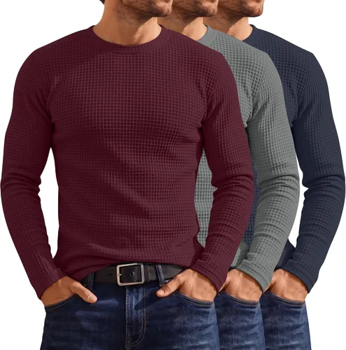Vista 11 de Huukeay Paquete de 3 camisas térmicas tipo gofre para hombre