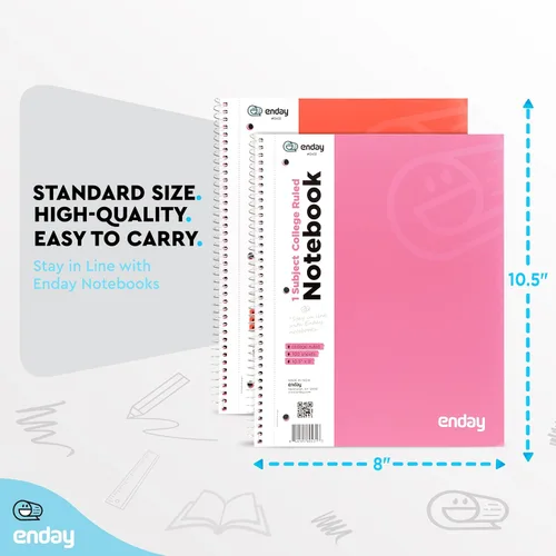Vista 5 de Enday Spiral Notebook College Ruled (4 Pack) Pink, Red, Blue, Purple 1 Subject Spiral Notebook, College Ruled Notebook Paper, Journal Notebook for