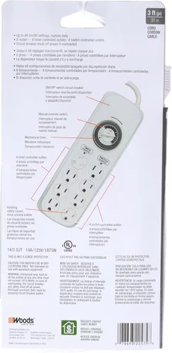 Vista 2 de Southwire Woods - Temporizador de 8 tomas de corriente para interiores - Regleta de alimentación con temporizador mecánico integrado - Tira