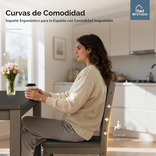 Vista 5 de MFSTUDIO Juego de 4 sillas de mesa de cocina de 5 piezas, juego de mesa de comedor de madera para 4, juego de mesa de comedor de granja que ahorra