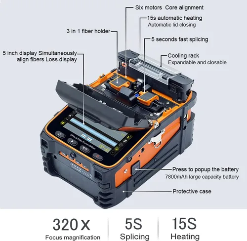 Vista 3 de Signal fire Nuevo Modelo AI-9 Fusionador de Empalme de Fibra de Seis Motores con Alineación de Núcleo, Automático, para FTTH, Soldadura de Fibra