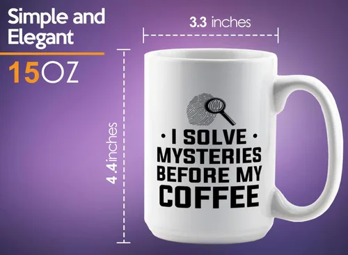 Vista 6 de Taza de café detective de 15 onzas, color blanco, I solve mysteries, oficial de policía, policía, patrulla, detective, policía, policía, policía