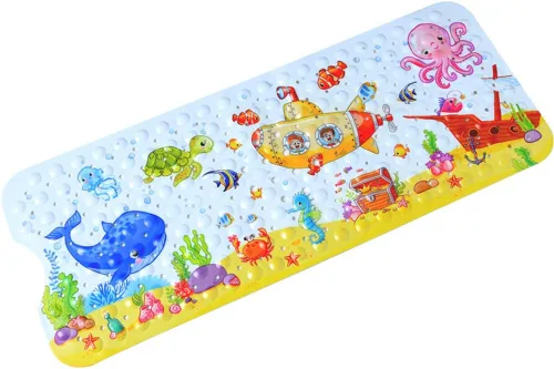 Vista 12 de Tapete de baño para bebé para niños, tapete antideslizante sin BPA para niños, tapete de dibujos animados antideslizante con ventosas y agujeros