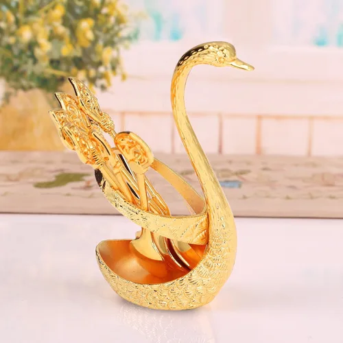Vista 3 de Juego de cuchara de metal para postre de café, juego de cuchara de café, soporte para cuchara con base de cisne, soporte para cuchara de café, juego