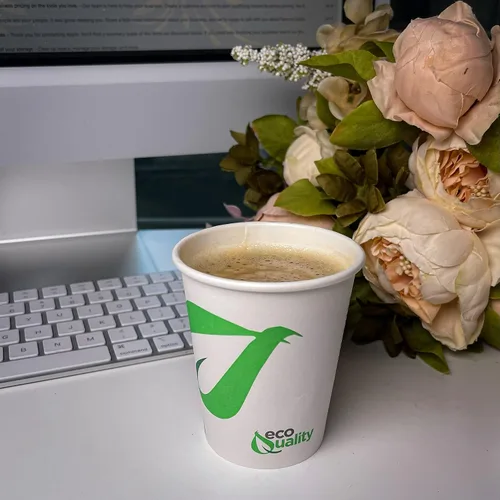 Vista 6 de EcoQuality Vasos de papel compostables de 12 onzas, tazas de café de papel blanco biodegradables desechables con forro de ácido poliláctico (PLA)