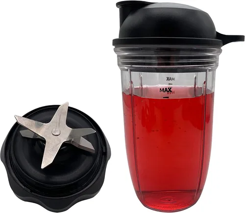 Vista 5 de Mezclador de repuesto con cuchilla extractora de fácil giro con taza de 18 onzas y tapa para llevar, compatible con NutriBullet Blender Combo