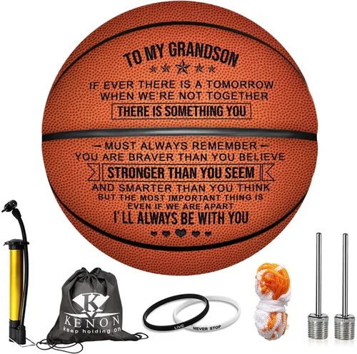 Vista 8 de Baloncesto grabado de 29.5 pulgadas, pelota de juego personalizada para interiores y exteriores para hijo y nieto, nunca perderás, regalo de aliento