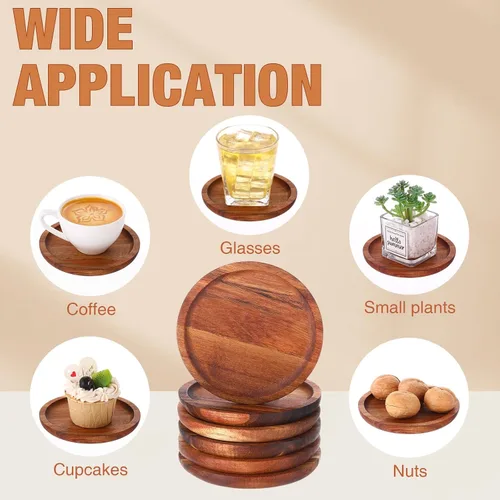 Vista 5 de Gejoy - Juego de 20 posavasos de madera de acacia para bebidas de 5 Posavasos de madera apilables naturales a granel para protección de mesa