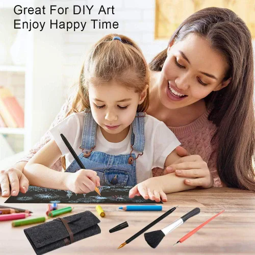 Vista 7 de Herramientas para rascar, lápiz de color para rascar, doble punta para colorear para arañazos, juego de arte de papel para adultos y niños, pintura